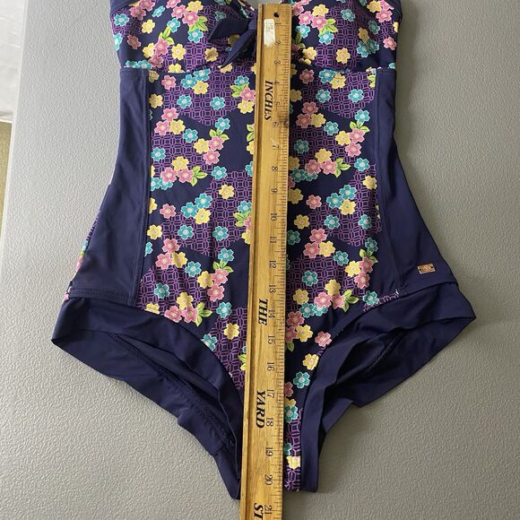 TU Halter One Piece Swimsuit Halter Floral Slimming Purple Womens US 8 10 12 UK - Picture 9 of 10